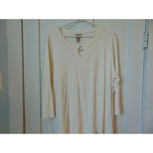 Chico's Pullover Beige Top w/ neck detail long sleeves Sz. 3 ( 2XL) Grea…